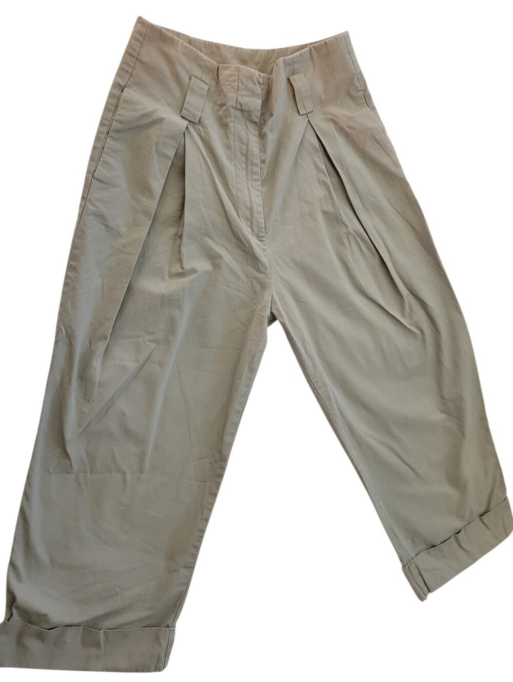 H&M paper bag Highe waisted wide leg khakis In Muted Olive Green Size 8